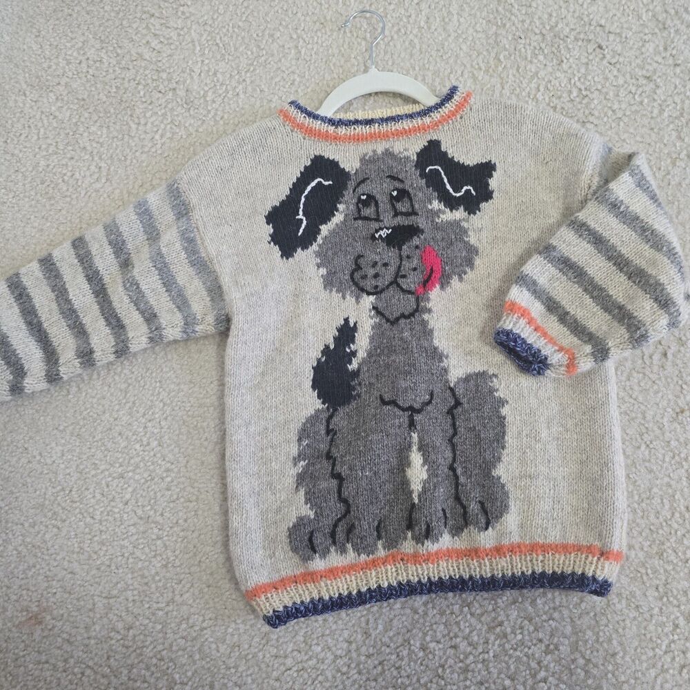 VINTAGE KIDS 90s Vintage & Handmade Wool Sweater Dog 6-8 yo